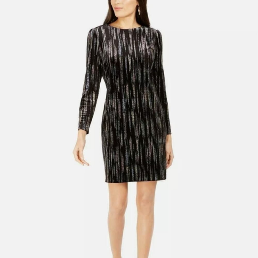 MSK Velour Long Sleeve Glitter shine new years party cocktail glam Dress 14